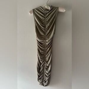 Elegant Ruched Sleeveless light sage green Mockneck Bodycon Dress